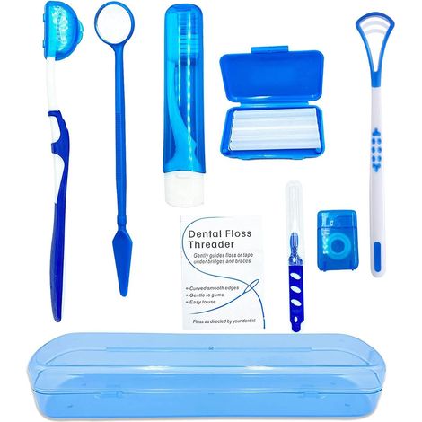 Kit de soins buccaux portables pour appareils dentaires - Brosse interdentaire en cire dentaire - Kit de nettoyage de brosse à dents (bleu) (1/3)