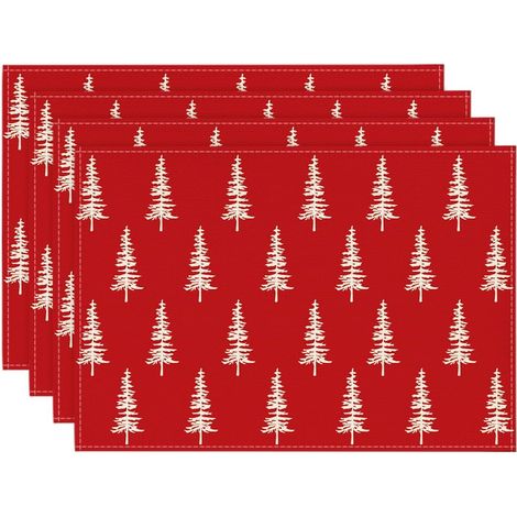 Weihnachtliche Platzsets mit rotem Tannenbaummuster, 30 x 45 cm, für Winter, Küche und Partydekoration