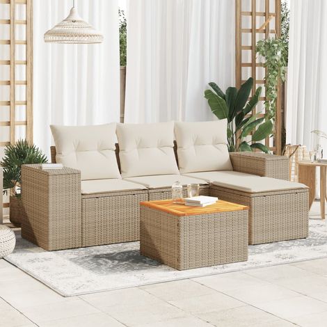 Juego de sofás jardín con cojines 5 pzas ratán sintético beige vidaXL (1/3)