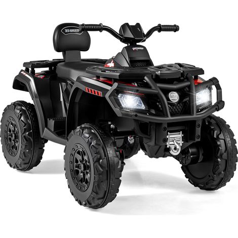 Quad Électrique pour Enfants, 24V Voiture Tout-terrain avec 2 Places, 4 Roues, 4 Moteurs, Démarrage Progressif et Suspension, Lumières LED, Noir (1/5)