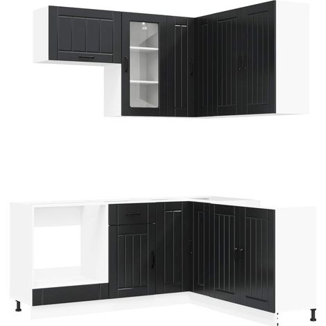 Unité de cuisine LUCCA 8 pc Noir Bois d'ingénierie vidaXL (1/5)