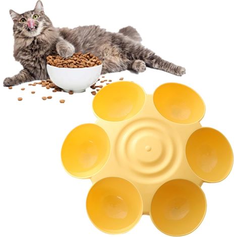 Distributeur de croquettes pour plusieurs chats - Gamelles pour 6 chats - Gamelles antidérapantes en forme de pétales de fleurs pour plusieurs chats d'intérieur (1/5)