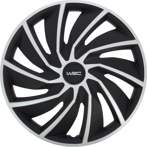 Enjoliveurs 15 Pouces - Lot de 4 - ABS Bicolore - Design Turbo - Fixation Clipsable - Noir et Argent (1/5)