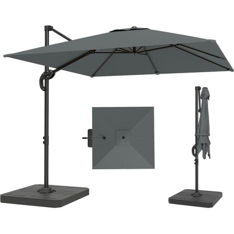 Seitlich angebrachter Aluminium-Sonnenschirm, Ø 244 cm, mit Kurbelfuß, wasserabweisend, 360° drehbar, dunkelgrau