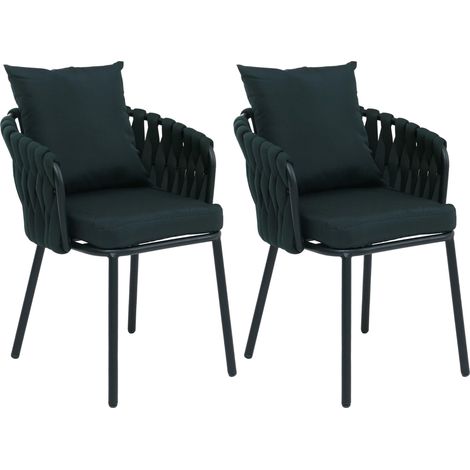Set 2 sedie da sala pranzo alluminio HHG-190, poltrona interno, stoffa/tessuto (180g/m²) intreccio in corda, verde