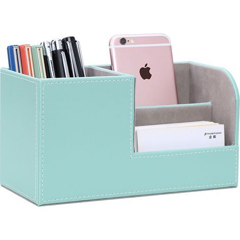 1 PC (vert)Organisateur de Bureau, Rangement de Bureau en Cuir Pot à Crayons Porte-Stylo Peu Encombrant, 3 Compartiments de Stylos, Agrafeuses, Dossiers, Notes Autocollantes, Téléphones (1/5)