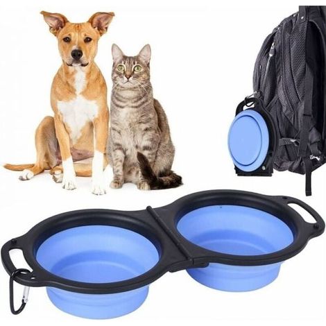 Blue Foldable Dog Bowl, Large Expandable Portable Travel Water Bowl for Dogs, Foldable Bowl with Handle and Carabiner (1/4)