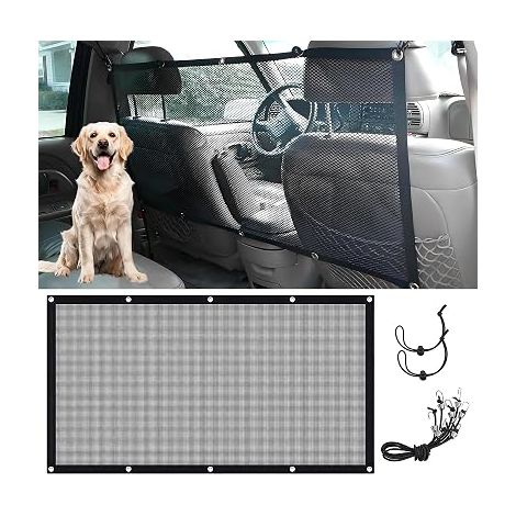 Filet de protection voiture pour animaux – Séparation avant/arrière – Filet respirant léger 115 x 62 cm – Installation rapide avec crochets (1/5)