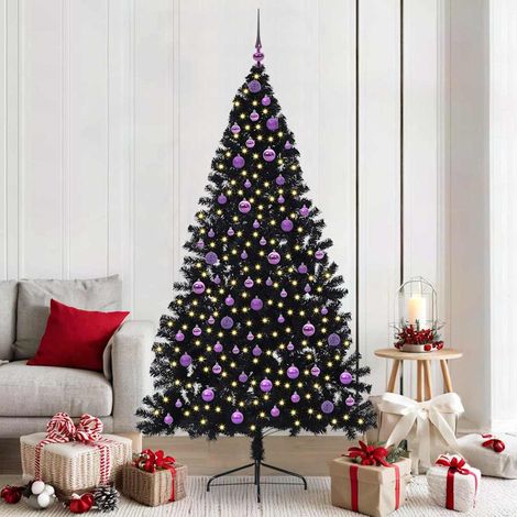 vidaXL Artificial Pre-lit Christmas Tree Black 210 cm PVC (1/5)