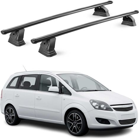 OMAC Stahl Dachträger Querträger Opel Zafira B Cosmo 2007-2014 – TÜV / DIN 75302:2019 – Abschließbar – Max. 75 kg – 2 Stangen – Schwarz (1/5)