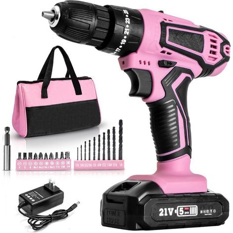 Perceuse Sans Fil 21V Rose, Tournevis Électrique avec Batterie, Outil de Bricolage (1/5)