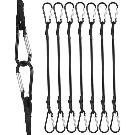 Corde elastiche da 8 pezzi con ganci – 30 cm con dispositivo di sicurezza, resistenti, adatte per tende da sole, tende, carichi, escursionismo, nere (1/5)