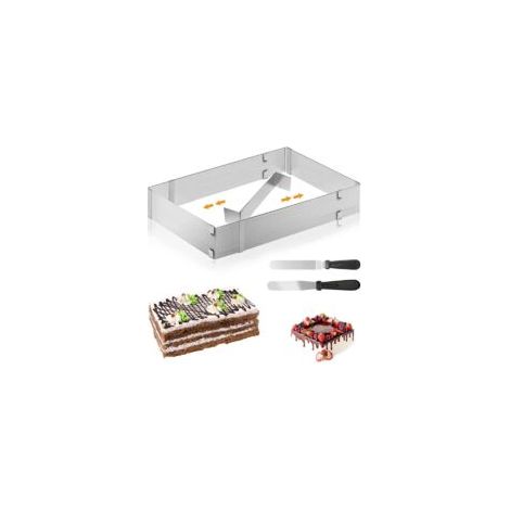 Stampo rettangolare per pasticceria, stampo rettangolare per pasticceria, stampo per pasticceria estensibile con 2 spatole regolabili, stampo quadrato per torte e crostate piccole e grandi - Crezuo (1/4)