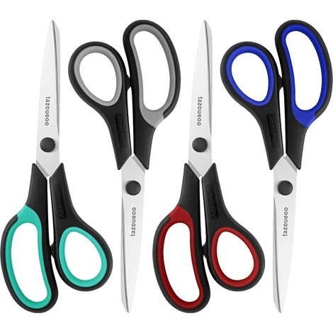 Ciseaux multi-usages lot de 4 21 cm en inox à poignées souples Lames en inox densité et poignées souples ergonomiques pour la maison, l’école, le bureau et les loisirs créatifs (1/5)