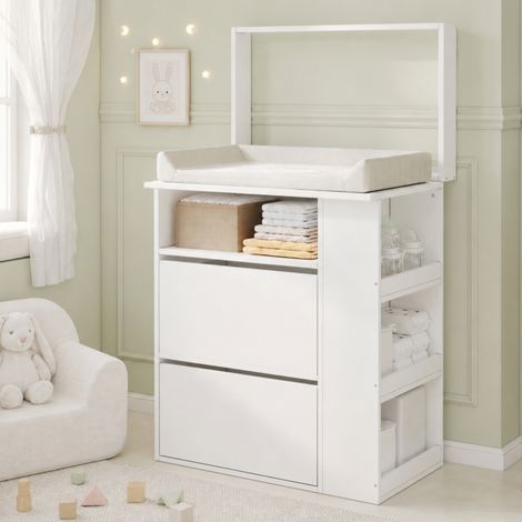 Modernluxe - Commode à langer évolutive 82x50x100cm - Meuble de rangement 2-en-1 avec plateau amovible & tiroirs - Blanc