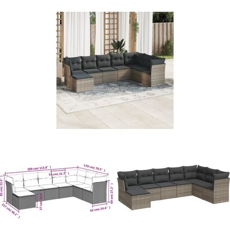 8-tlg. Garten-Sofagarnitur mit Kissen Grau Poly Rattan - Gartenmöbel Set - PE-Rattan Möbel - Outdoor Sofa - Lounge Set - Esszimmergarnitur - Home & Living (1/3)