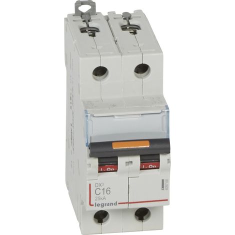 Disjoncteur DX3 25kA arrivée haute et départ bas à vis 2 Pôles 400V 16A courbe C 2 modules LEGRAND 409768 (1/2)