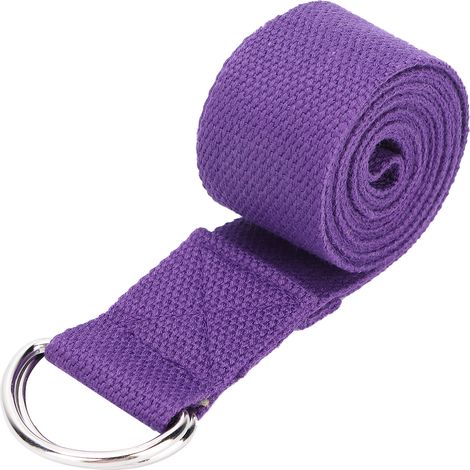 Sangle d'étirement de fitness non élastique, sangle de yoga extensible en coton avec boucle en D (violette) (1/5)