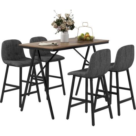 Mesa de bar con taburetes de bar, grupo de comedor de 5 piezas, mesa de cocina, mesa de bistró con 4 sillas, juego de mesa de bar para cocina, salón, acero, gris oscuro, 120 x 60 x 91 cm