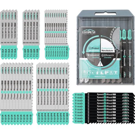 50pcs T-Shank Jigsaw Blades Made of HCS/HSS with Storage Case for Cutting Wood, Plastic and Metal (1/5)