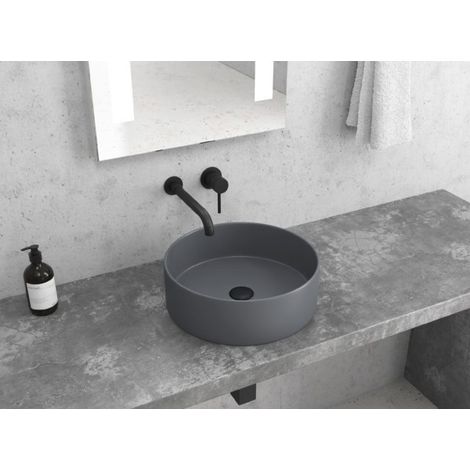 Vasque ronde grise à poser sans trou JEY-M 35,5 x35,5 x 12 cm (1/2)