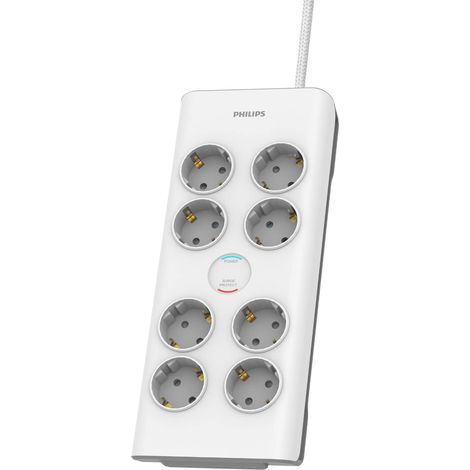 Bloc Multiprise 8 Prises Schuko, Power Lock, 3 680 W, Câble d'alimentation Tressé 2 Mètres Haute Résistance, Fermeture de Sécurité Indicateur LED Protection Surtension 900J (1/3)