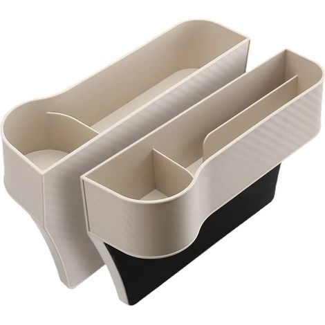 (1 paire beige) Organisateur de remplissage d'espace entre les sièges avant de voiture, boîte de rangement et console en plastique de qualité supérieure avec porte-gobelets (1/5)