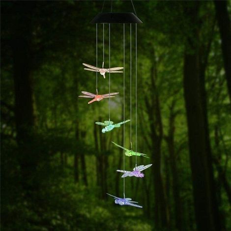 Solarbetriebenes Libellen-Windspiel mit beweglichem, farbwechselndem LED-Licht für Garten, Windspiellampe, Wohnaccessoires (Farbe zufällig) (1/3)