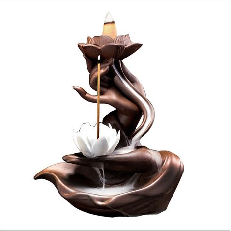 Brleur d'encens à Contre-Courant en Céramique Brleur d'encens Cascade Brle-encens à Refoulement Porte Encens Bouddha/Lotus pour Spa, Yoga, Méditation (1/3)