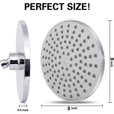 RGE BDD Pomme de douche étanche, pomme de douche en acier inoxydable, pomme de douche à effet pluie, pomme de douche fixe à économie d'eau et haute pression pour salle de bain, 20 cm argenté (1/5)