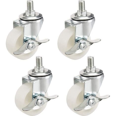 4 Stück Lenkrollen M10x15mm Gewinde, Radbremse, weiß (1/5)