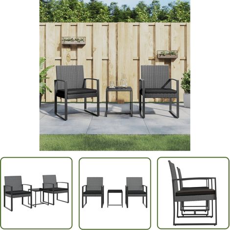 The Living Store Ensemble à manger de jardin coussins 3 pcs gris foncé rotin PP - Ensemble De Jardin - Salon De Jardin - Table De Jardin - Chaises De Jardin - Mobilier De Jardin (1/5)