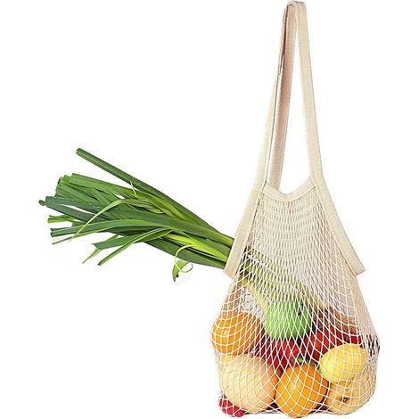 Bolsa de compras de malla, portátil, lavable, reutilizable, organizador con cordón (asa larga) (1/5)
