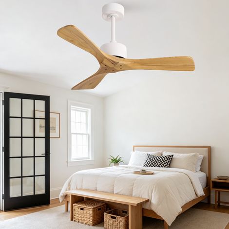 Ventilateur de Plafond 107 cm sans Lumière, 3 Pales en Bois Massif, Télécommande, Moteur DC Réversible Silencieux, 6 Vitesses (1/5)