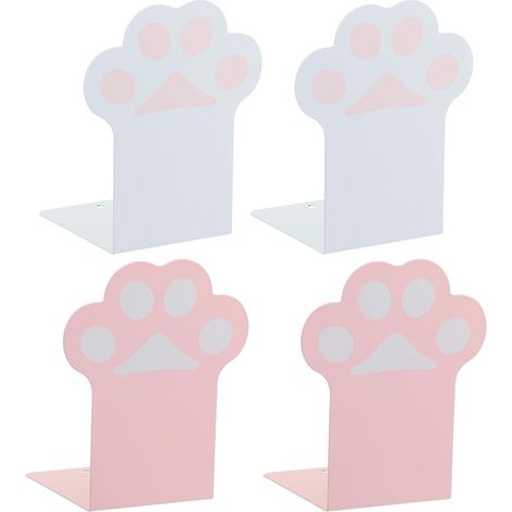 CCYKXALot de 2 serre-livres en métal antidérapants en forme de patte de chat pour étagères, décoration de maison et bureau, bibliothèque, rose/blanc (1/5)