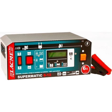 Lacme – Chargeur batterie intelligent 6A 6V/12V – Écran de suivi de charge – Protection contre surtensions – Pour batteries plomb et gel