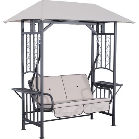 Outsunny Outdoor Garden 2 Seater Canopy Swing Seat Porch Loveseat Hammock Chair (1/5)