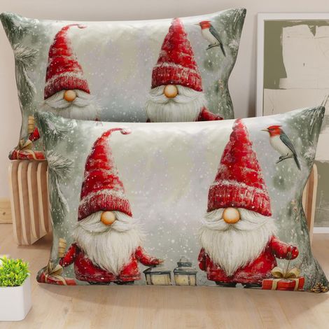 Paire de Housses de Coussin en Microfibre 50x80 cm, Coussins Décoratifs de Noël pour Chambre, Canapé, Salon, Lot de 2 Housses de Coussin, Taie d'oreiller GNOME 02