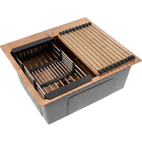 Steel sink with 3-piece accessory set REA Leo 50 Brush Copper