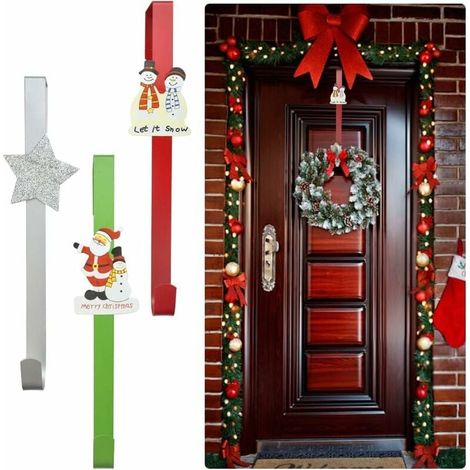 Crochet De Couronne - En Fer Forgé - Pour Porte Épaisseur ≤ 5 Cm - Décoration Noël Guirlande Étoile Bonhomme De Neige Père Noël - Lot De 3