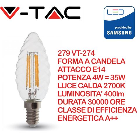 LED LAMPADINA - SAMSUNG CHIP FILAMENTO 4W E14 CANDELA TWIST CLEAR COVER 2700K - Luce CALDA (1/5)