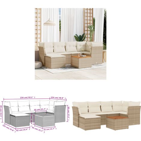 7-tlg. Garten-Sofagarnitur mit Kissen Beige Poly Rattan - Gartenmöbel - Esszimmergarnituren - Lounge Set - Outdoor Möbel - Rattan Gartenmöbel - Home & Living (1/3)