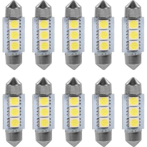 Sjlerst – Lot de 10 ampoules LED 36 mm 12V – 3 SMD 5050 blanc – Éclairage intérieur voiture – Durée de vie 50 000 heures (1/5)