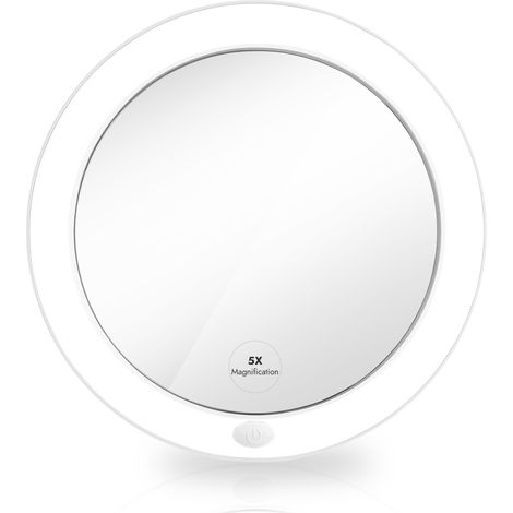 EMKE Miroir Cosmétique LED 6000K, Grossissant 5x, Ventouse Puissante, Loupe pour Miroir Mural Salle de Bain, Blanc (1/5)