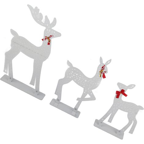 Lot de 3 décorations lumineuses de Noël représentant des rennes, en fer, avec lumière blanche chaude et LED. Décoration de table pour l'intérieur et l'extérieur. Cerfs lumineux - 02 (1/5)