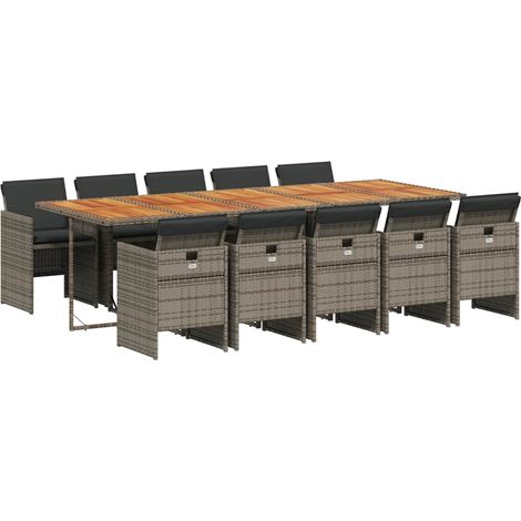Maison Exclusive - Set da Pranzo da Giardino 11pz con Cuscini in Polyrattan Grigio (1/5)