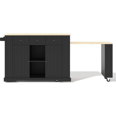 Îlot de cuisine Modenuit avec table extensible, 7 roulettes, étagères réglables, 138 (213) x 55 x 93 cm (1/5)