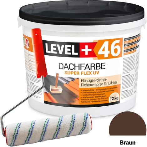 LEVEL+ Dachfarbe Sockelfarbe elastische L+46 BRAUN - 12KG + Farbroller 25cm