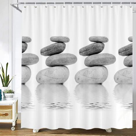 Rideau de douche à motif pierre, rideau en tissu lavable avec crochets, rideau de salle de bain décoratif, pierres, rideaux de douche 3D L150 x H180 cm