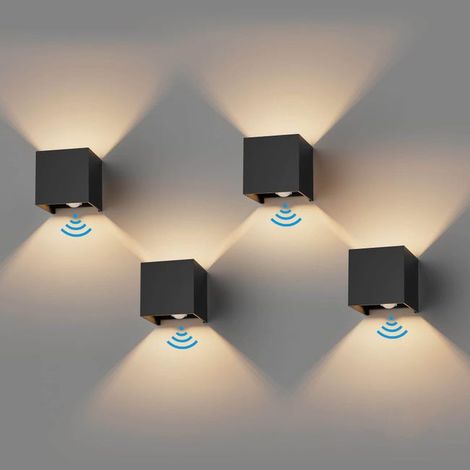 4er Pack 12W Würfel-LED-Wandleuchten – Bewegungsmelder, IP65, warmweiß (1/5)